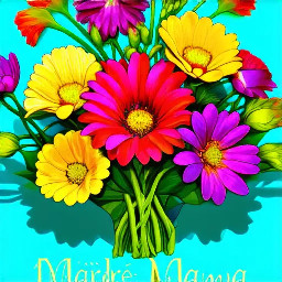 crea una felicitación para el día de la madre que ponga "Felicidades mamá" con flores estilo art nouveau