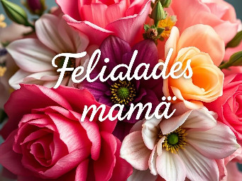 crea una felicitación para el día de la madre que ponga "Felicidades mamá" con flores estilo art nouveau