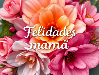 crea una felicitación para el día de la madre que ponga "Felicidades mamá" con flores estilo art nouveau